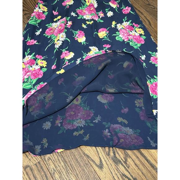 Lauren Ralph Lauren Women's Lined Silk Maxi Skirt in Navy Blue Floral Size 4P - Picture 3 of 7